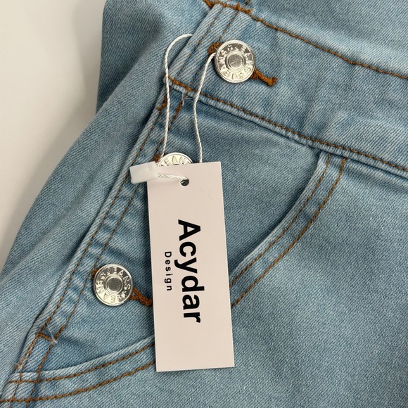 NWD Acydar Denim Overalls Womens Size Medium Light Wash Stretch Blue Jeans Bibs - Picture 6 of 13